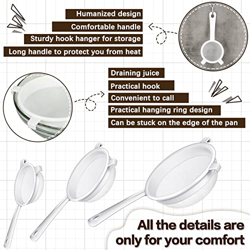 Skyley 3 Pcs Plastic Nylon Mesh Kefir Fine Strainer Set, 3 In, 5 In, 7 In | Plastic Flour Colander with Handle Nylon Kefir Food Strainers Flour Sifter for Baking Kitchen Tea Juice Pasta - size: 3 Inch, 5 Inch, 7 Inch