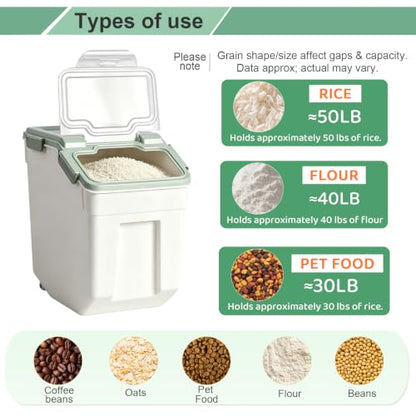 RUIAN Flour Storage Container 50lb Airtight Food Storage Bin(Green,4pcs) - color: Green,4pcs,50lb