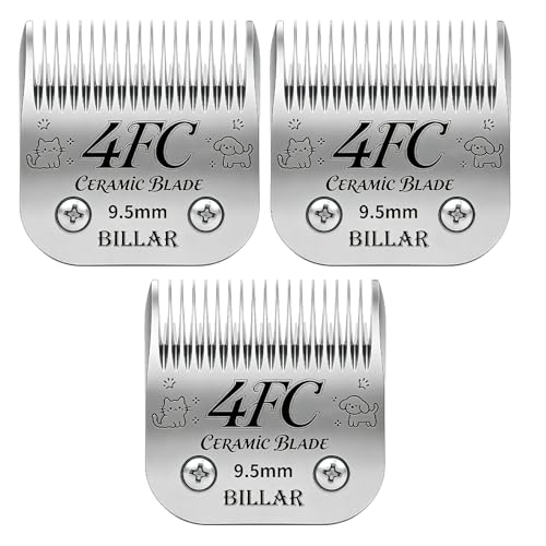BILLAR® Detachable Pet Dog Clipper Blades, Compatible with Andis Size 4FC Cut Length 3/8"(9.5mm), Most Oster A5,Wahl KM Series Clippers,Made of Ceramic Blade & Stainless Steel Blade（3PACK） - size: 4FC-3PACK