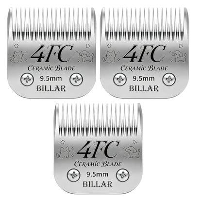 BILLAR® Detachable Pet Dog Clipper Blades, Compatible with Andis Size 4FC Cut Length 3/8"(9.5mm), Most Oster A5,Wahl KM Series Clippers,Made of Ceramic Blade & Stainless Steel Blade（3PACK） - size: 4FC-3PACK