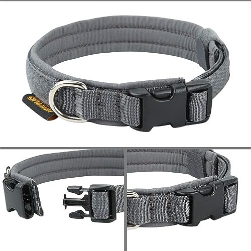EXCELLENT ELITE SPANKER Military Nylon Small Puppy Dog Collar with Padded | Tactical Adjustable Pet Collar Heavy Duty Quick-Release & Lightweight No-Choke for Small Medium Breeds with Patches - color: Grey, size: S-(13.4"-17.7")