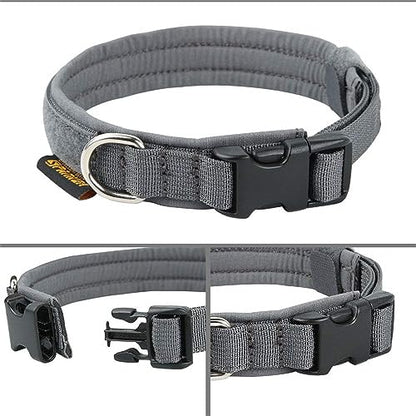 EXCELLENT ELITE SPANKER Military Nylon Small Puppy Dog Collar with Padded | Tactical Adjustable Pet Collar Heavy Duty Quick-Release & Lightweight No-Choke for Small Medium Breeds with Patches - color: Grey, size: S-(13.4"-17.7")