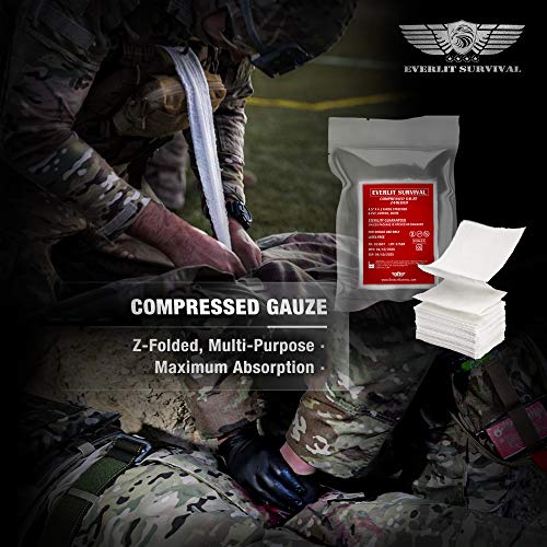 EVERLIT Advanced Trauma Kit, CAT GEN-7 Tourniquet, TCCC Compliant, Mil-Spec Nylon Laser Cut Pouch with 36" Splint, Military Combat Tactical IFAK for Emergency Bleeding Control - color: Black