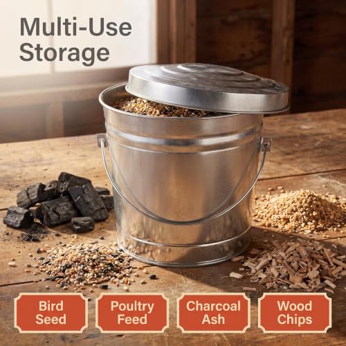6 Gallon Galvanized Steel Storage Container with Locking Lid, Wire Handle
