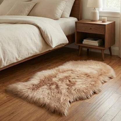 duduta Beige Faux Sheepskin Rug 2x3 ft, Small Faux Fur Chair Covers - color: Beige, size: 2' x 3'