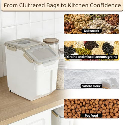 Saim 2 Pack 25lb Flour & Rice Storage Container Bin,Rice Dispenser (Grey) - color: 2Pack 25lb Grey