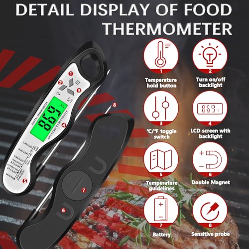 Cooking Thermometer，IP67 Waterproof Meat Thermometer Digital - color: White
