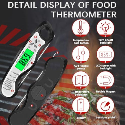 Cooking Thermometer，IP67 Waterproof Meat Thermometer Digital - color: White