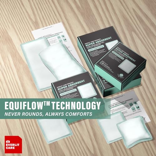 EVERLIT CARE EquiFlow Super Absorbent Dressing for Heavily Exuding Wound | Fast-Absorbing Non-Adhesive Polymer Dressing with Nonstick Gauze Pad | High Absorption & Retention | Pack of 10 (4" x 4") - size: 4" x 4"