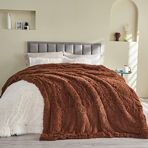 GONAAP Fuzzy Faux Fur Throw Blanket for Couch, Coffee, 50"x60" - color: Coffee, size: Throw(50"x60")