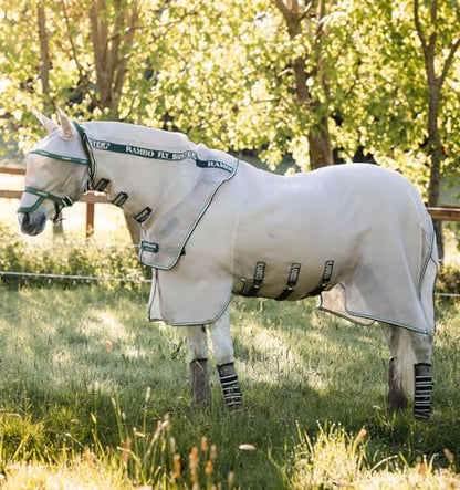 Horseware® Rambo Flybuster with No-Fly Zone™ Fly Sheet - Oatmeal/Sage & Beige & Green, 87 inches - size: 87