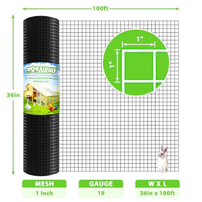 PVC Coated Welded Wire Fence,1 inch 36 in x 100 ft,Chicken Wire,Black Metal Fence Mesh Wire Roll,Garden Fencing Welded Wire Mesh for Pet Enclosures,Vegetable,Poultry and Agricultural Use - color: Black, size: 1"x1" 36inx100ft