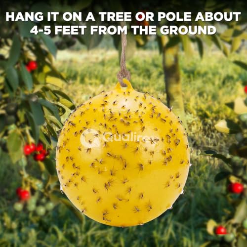 Qualirey 2 Pcs Big Fly Trap Ball 18" Hanging Sticky Insect Ball, Yellow - color: Yellow