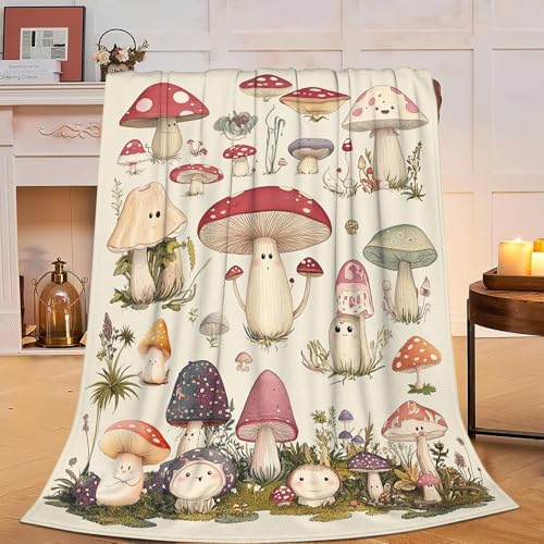 Cute Mushroom Blanket Retro Mushroom Fleece Throw Blanket Fuzzy Plush Super Soft Cozy Warm Rustic Bedding Blanket Stuffed Animal Gifts for Boys Girls Kids Adult Men Women 50"X40" - color: Mushroom-n, size: 50"x40"