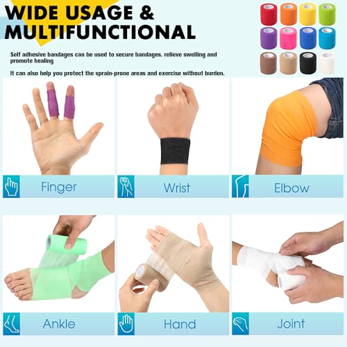 12 Pack Self Adhesive Bandage Wrap, 2 in x 5 Yards Vet Wrap Tape Royal Blue | Non-Woven Self Adherent Cohesive Bandage for Thumb, Finger, Wrist, Knee, Ankle - color: Royal Blue