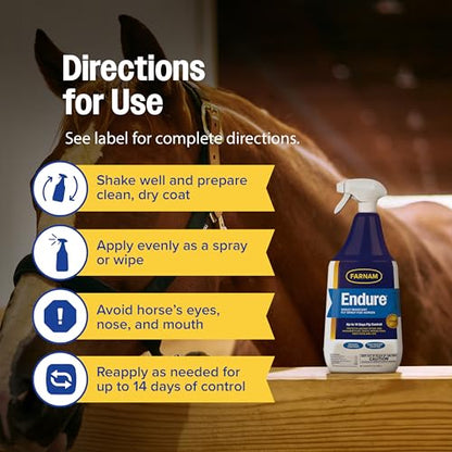 Farnam Endure Fly Spray for Horses, Long-Lasting Fly Repellent, 32 oz Spray - size: 32 oz. Pump Spray