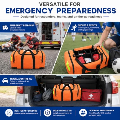 NOVAMEDIC NM-4124 Empty Trauma First Aid Medical Bag, 21"x15"x5", Multi Compartment First Responder Carrier for EMT, Paramedics, Emergency and Medical Supplies Kit, Lightweight and Durable (Orange) - color: Orange