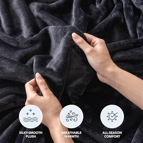 Berkshire Blanket Classic VelvetLoft® Solid Bed Blanket,Twin Size Bed Blanket,Lightweight Soft Fuzzy Plush Blanket for Bed and Couch,Black,60x92 Inches - color: Black, size: Twin/Twin XL