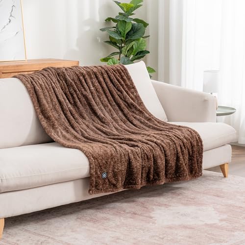 Berkshire Blanket Heated Throw Blanket, Grace Fur to Loftmink Reversible Electric Throw with 4 Heat Levels, Fast Heating Printed Throw for Couch and Bed, Auto Shut-Off Feature (50"x60")