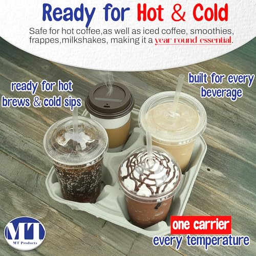 MT Products Pulp Fiber 4 Cup Drink Carrier 8-32 oz. - Drink Holder for Delivery - Pack of 25