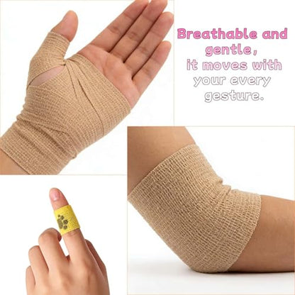 12 Rolls Self Adhesive Bandage Wrap, Breathable Cohesive Bandage Tape, Vet Wrap for Dogs Cats Horses, Non-Woven Self Stick Bandages for Wrist, Ankle, Finger, Sprain & Swelling