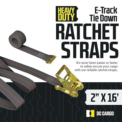 DC Cargo Mall E Track Ratchet Straps Cargo Tie-Downs, (Pack of 8) 2 x 16 Heavy Duty Grey Tie-Down Rachet Straps, Strong Ratchet Strap, E Track Spring Fittings, Tie Down Motorcycle - size: 8 - Pack