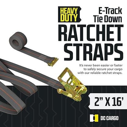 E Track Ratchet Straps Cargo Tie-Downs, (Pack of 20) 2 x 16 Heavy Duty Grey Tie-Down Rachet Straps, Strong Ratchet Strap, E Track Spring Fittings, Tie Down Motorcycle - size: 20 - Pack