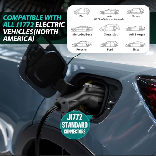 AIMILER Level 2 Electric Vehicle (EV) Charger(WiFi APP/Plug-Play), 40A, 25ft Cable ETL Certified, 220V-240V NEMA 14-50P Plug EVSE w/ J1772 Connector, Portable EV Car Charging Stations (Jet) - color: Jet Black