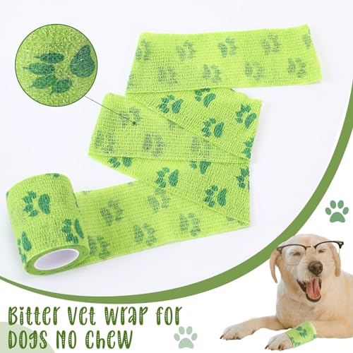 Threlaco 3 Rolls No Chew Bandage for Dogs Bitter Bandage Wrap for Dogs Wound Wrap (2 Inches X 5 yd,Green) - size: 2 Inch X 5 yd
