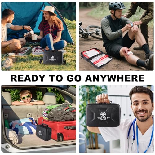 Gevoke 410 Piece Waterproof Hard Shell First Aid Kit, Black | For Home, Car, Travel, Camping, Truck, Hiking, Sports, Office, Vehicle & Outdoor, Emergency Medical Kits - color: Black