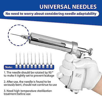 50ML Continuous Livestock Syringe, Adjustable Syringe For Horses, Sheep, Cattle, Pigs, Etc., Farm And Breeding Equipment, Large Capacity, Semi-Automatic, With 10 Stainless Steel Needles