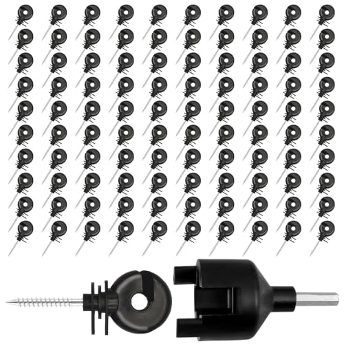 100Pack Black Electric Fence Ring-Head Insulators Self-Tapping Screws