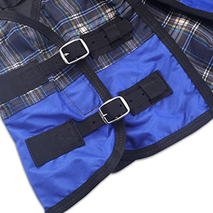 600D Mini Horse/Pony Blanket, 0g No-Fill Waterproof Turnout Sheet - color: Blue Plaid, size: 39
