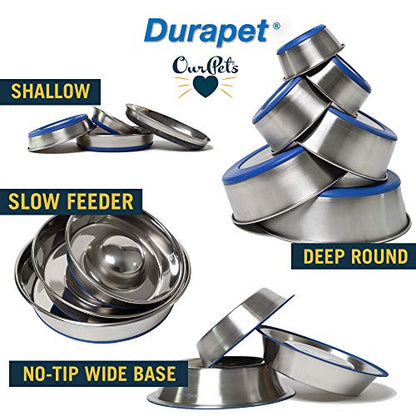 OurPets DuraPet Slow Feed Premium Stainless Steel Dog Bowl, Silver, Small (2040010300) - size: Small (2 Cups)