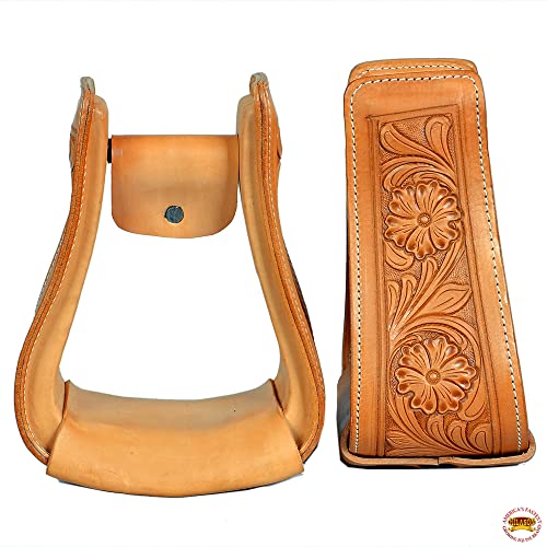 HILASON Horse Western Saddle Stirrup Leather Floral Stirrups Pair | for Barrel Racing Horses