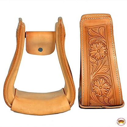 HILASON Horse Western Saddle Stirrup Leather Floral Stirrups Pair | for Barrel Racing Horses