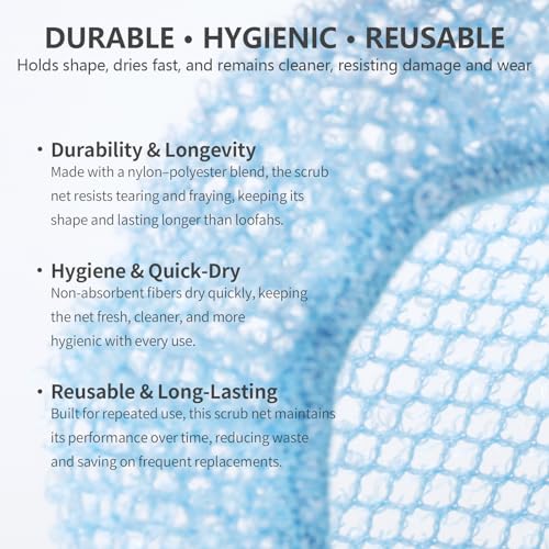Silicone Body Scrubber and Scrub Net Set, BEAUTAIL 4 Pack for Rich Lather | Gentle Silicone Shower Brush or Firmer Exfoliating Bath Net, Deep Cleansing & Exfoliation, 2 Brushes + 2 Nets for Men & Women - color: Scrubber-black+blue+net-gray+blue 4 Pcs