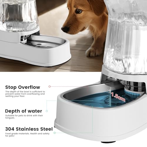 Automatic Dog Water Dispenser, Stainless Steel Bowls Feeder, 100% BPA-Free - color: White, size: 2.1 Gallon