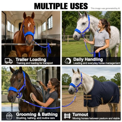 Fleece Horse Halter and Lead Rope Set - color: Royal Blue, size: FULL