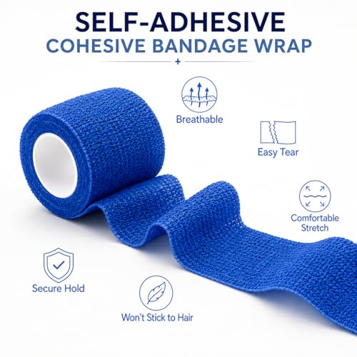 Primacare WB-7709 Self Adhesive Bandage Wrap 48 Pack, 2” x 5 Yards Cohesive Elastic Bandage Wrap, Multi Color Self Adherent Athletic Wrap Tape for Wrist, Ankle, Sports, First Aid, Vet and Pet Care