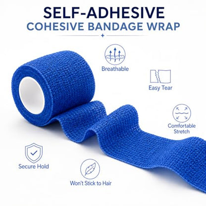 Primacare WB-7709 Self Adhesive Bandage Wrap 48 Pack, 2” x 5 Yards Cohesive Elastic Bandage Wrap, Multi Color Self Adherent Athletic Wrap Tape for Wrist, Ankle, Sports, First Aid, Vet and Pet Care