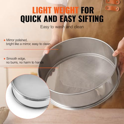 VEVOR Fine Mesh Flour Sieve, 150 Mesh Sifter, 304 Stainless Steel Food-Grade, 12.6" Strainer for Baking, 5 Sizes Mesh Hole for Mungbean, Rice, Pearl Powder - style: 150 Mesh