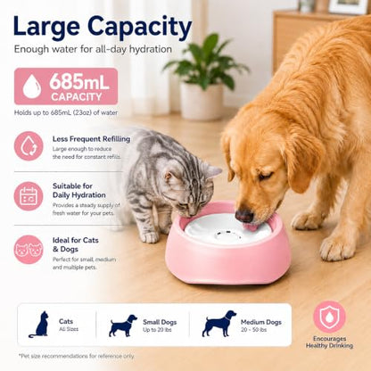 Pink No Spill Dog Water Bowl, Pet Floating Water Bowl No Wet Mouth, Anti Splash & Anti Tip Slow Water Feeder, Keeps Fur Dry Clean Drinking Bowl for Dogs & Cats, Large Capacity Travel Friendly - color: Pink, White