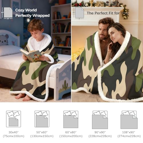 Sleepwish Green Camouflage Sherpa Blanket Throw 50x60 in - color: Army Green Camo, size: Throw