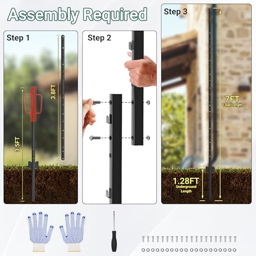 Fence Posts Splicing 7 FT, 16 Pack Black Heavy Duty U Posts - color: Black, size: 7FT-16Pack