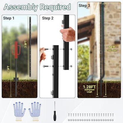 Fence Posts Splicing 7 FT, 16 Pack Black Heavy Duty U Posts - color: Black, size: 7FT-16Pack