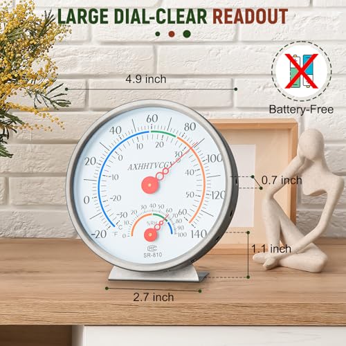 Indoor Outdoor Thermometer Hygrometer, Large Dial