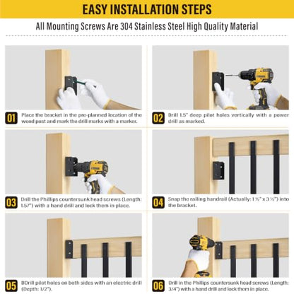 8Pcs Stainless Steels Deck Railing Bracket Connectors, for 2x4 (Actually 1 ½" x 3 ½") Wood Deck Railing Post to handrail Connection (Matte Black) - size: Parallel 0°