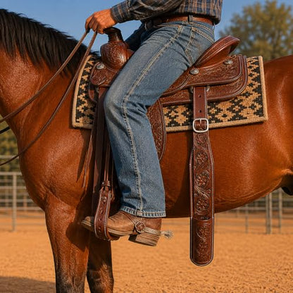 Horse Western Floral Tooled Leather Rear Flank Saddle Cinch w/ Billets 9788