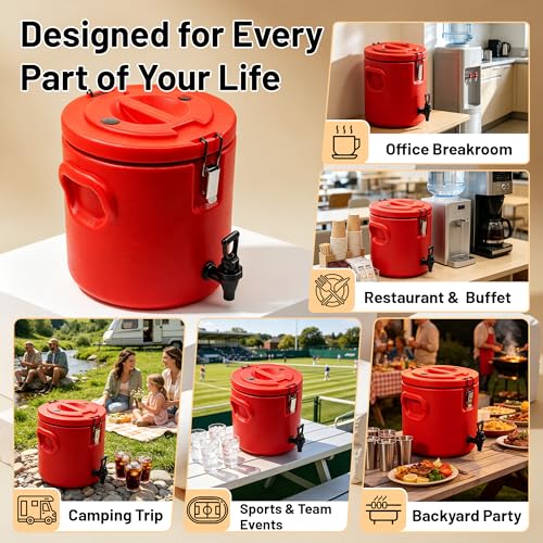 4Gal Insulated Beverage Dispenser Heavy Duty Stainless Steel Coffee Carrier with Spigot and Handle, Commercial Thermal Container for Hot & Cold Drinks, Juice, Iced Tea, Milk,Catering Party Camping - size: 4 Gallon